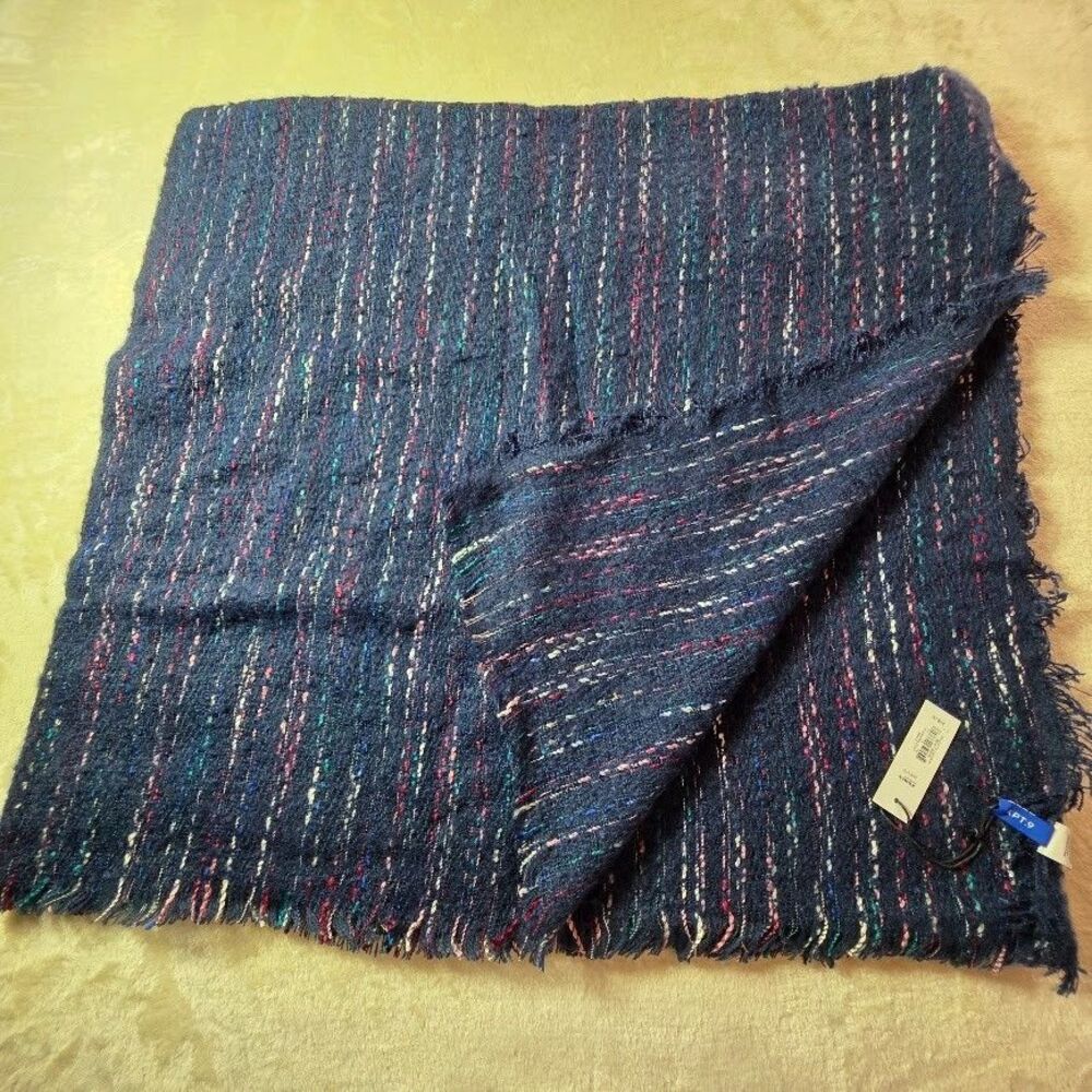 Apt. 9 Blue Blanket Scarf Throw Wrap with Fringe One Size Chunky Knit Square NWT